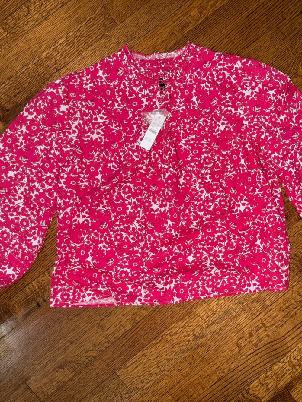 NWT J.Crew Button-Front Ruffleneck Popover Pink Floral Blouse